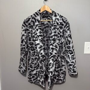 NIC+ZOE Black & Gray Faux Fur Animal Print Coat Medium Excellent Condition!